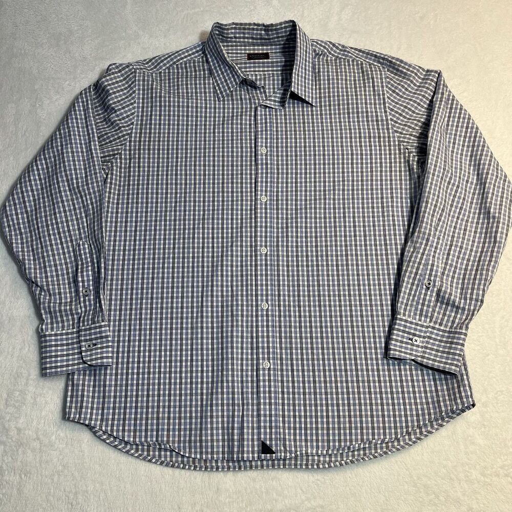 UNTUCKit Men’s Shirt XXL Blue White Check Wrinkle‎ Free Long Sleeve Button Up